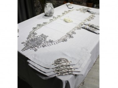 French Laced Butterfly Table Cloth Set 26 Pieces Gray - Thumbnail