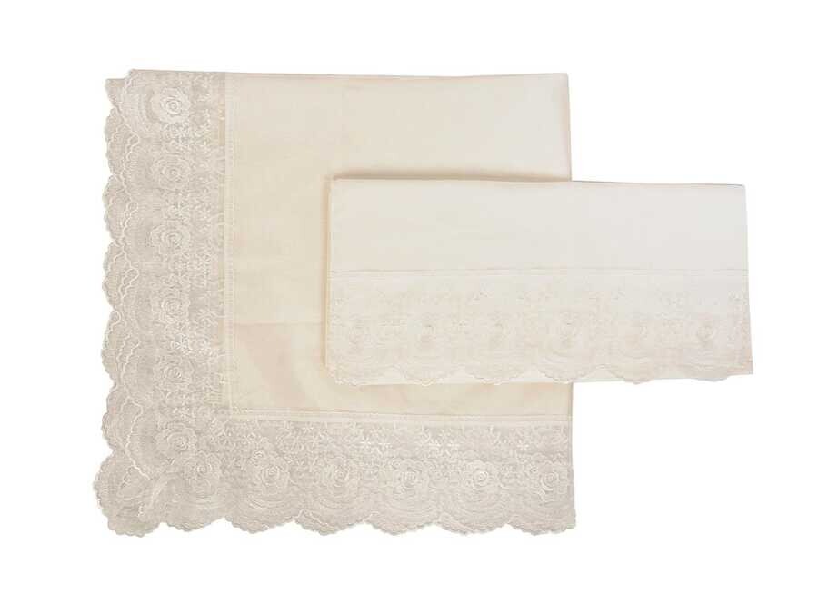French Laced Lalezar Satin Towel Bundle Set of 2 Cream - Thumbnail