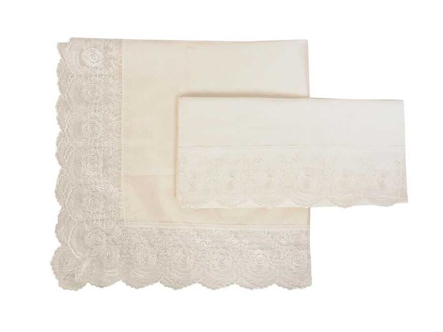 French Laced Lalezar Satin Towel Bundle Set of 2 Cream