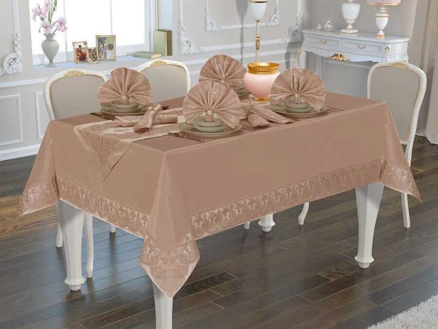  French Laced Lalezar Table Set 18 Piece Cappucino