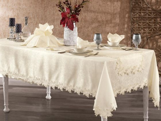 French Guipure Lara Chenille Table Cloth Set 26 Pieces