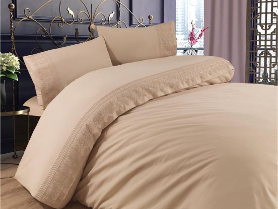 French Guipure Liverne Double Duvet Cover Set Cappucino