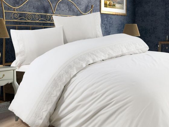 French Guipure Liverne Double Duvet Cover Set Cream