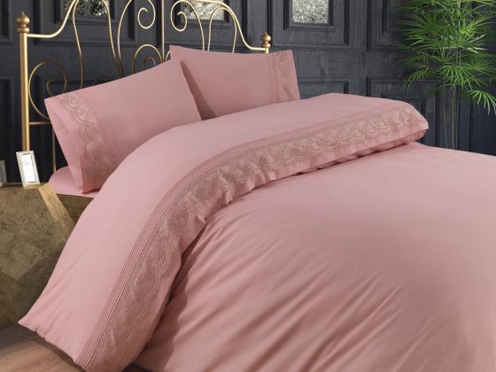 French Guipure Liverne Double Duvet Cover Set Powder