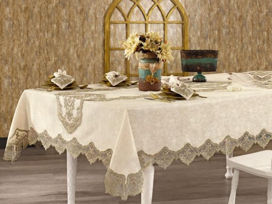 French Guipure Livza Chenille Table Cloth Set 26 Pieces