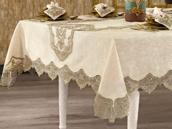 French Guipure Livza Chenille Table Cloth Set 26 Pieces