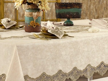 French Guipure Livza Chenille Table Cloth Set 26 Pieces - Thumbnail