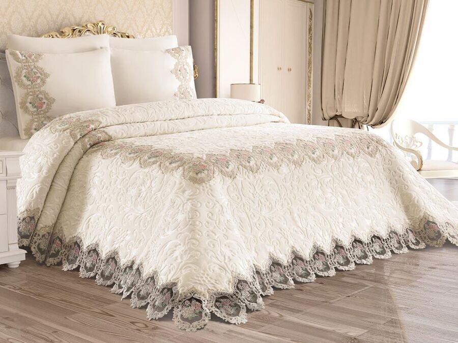 French Guipure Maria Blanket Set Cream - Thumbnail