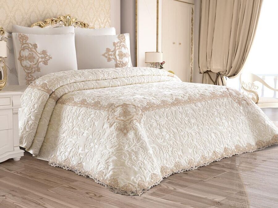 French Guipure Melissa Blanket Set Cream - Thumbnail