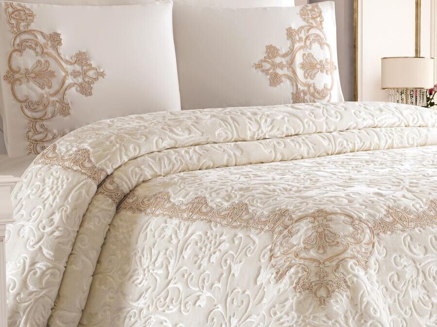 French Guipure Melissa Blanket Set Cream - Thumbnail