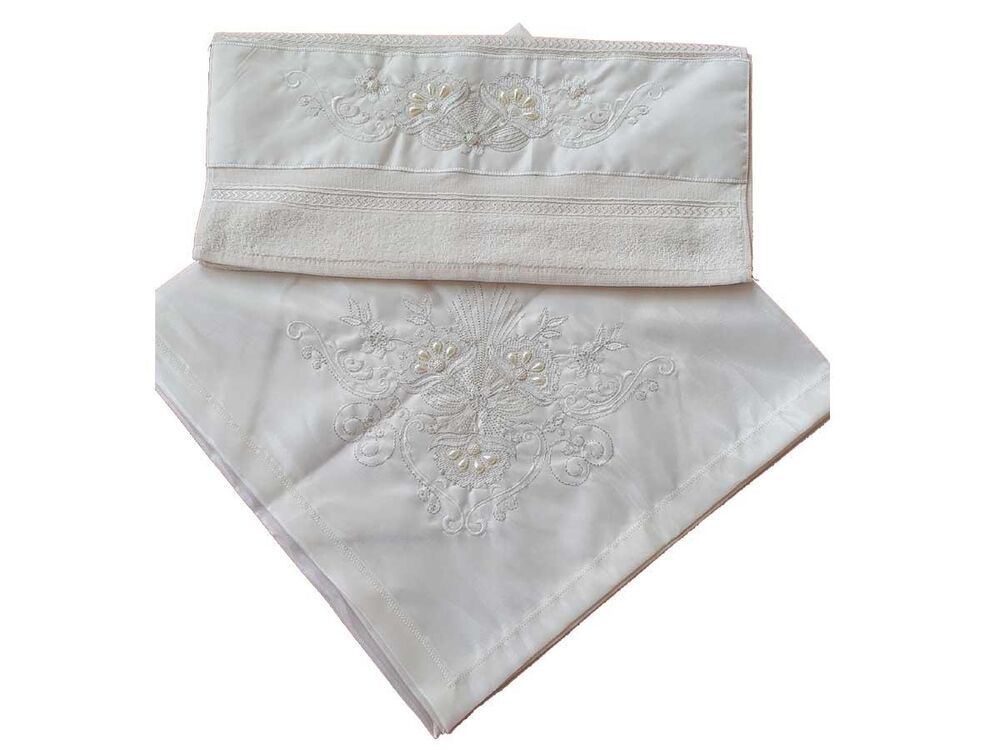 French Guipure Menekşe Satin Towel Bundle Set 2 PCS - Cream