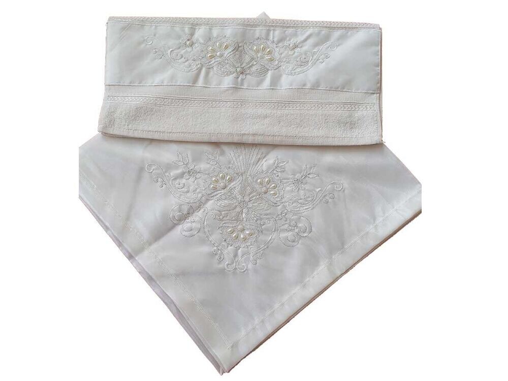 French Guipure Menekşe Satin Towel Bundle Set 2 PCS - Cream - Thumbnail