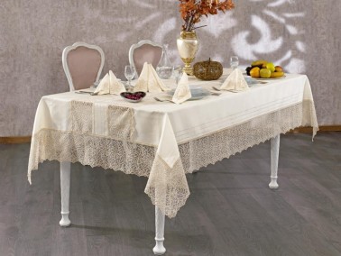 Çeyiz Diyarı - French Guipure Coral Table Cloth Set Ecru Gold 26 Pieces Çeyiz Diyarı - French Guipure Coral Table Cloth Set Ecru Gold 26 Pieces