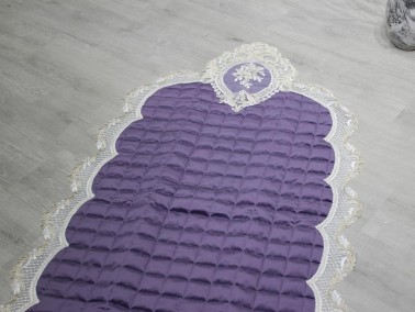 French Guipure Minel Quilted Velvet Prayer Rug Lilac - Thumbnail