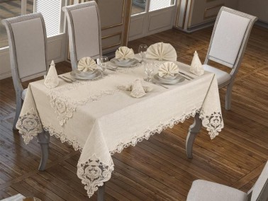 French Guipure Miray Table Cloth - Cream - Thumbnail