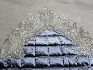 French Guipure Rare Quilted Velvet Prayer Rug Gray - Thumbnail