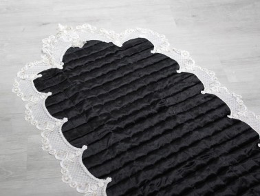 French Guipure Rare Quilted Velvet Prayer Rug Black - Thumbnail