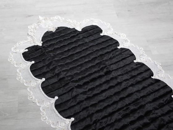 French Guipure Rare Quilted Velvet Prayer Rug Black