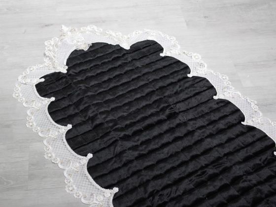 French Guipure Rare Quilted Velvet Prayer Rug Black