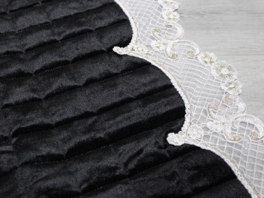 French Guipure Rare Quilted Velvet Prayer Rug Black - Thumbnail
