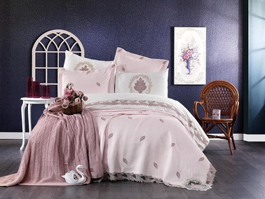 Dowry World - French Guipure Embroidered Alya Blanket Bridal Set Powder Dowry World - French Guipure Embroidered Alya Blanket Bridal Set Powder