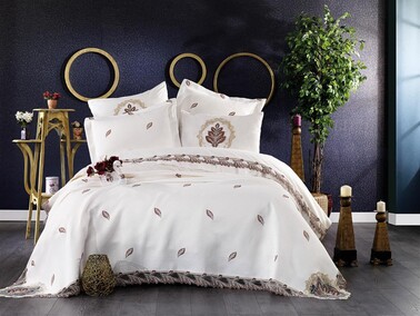 Dowry World - French Guipure Embroidered Alya Bridal Set - Cream Brown Dowry World - French Guipure Embroidered Alya Bridal Set - Cream Brown