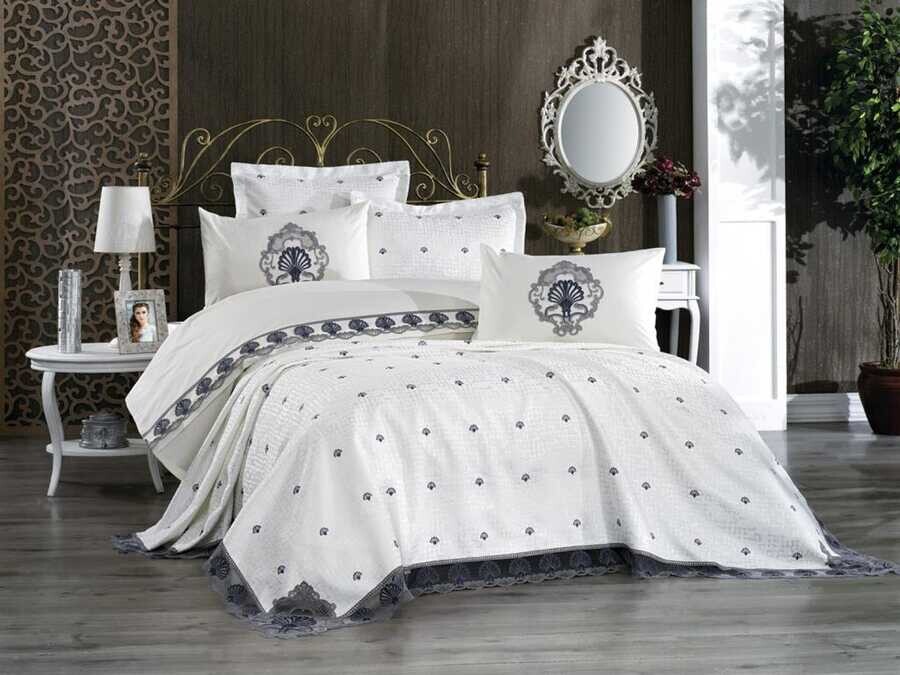 Dowry World - French Guipure Embroidered Valencia Bridal Set Gray Navy Blue Dowry World - French Guipure Embroidered Valencia Bridal Set Gray Navy Blue