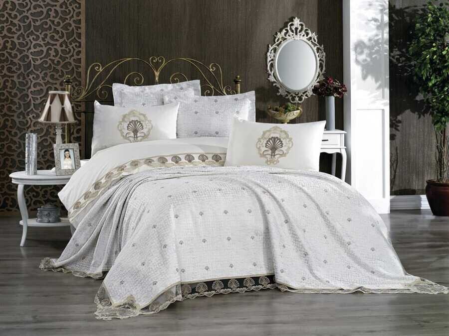 Dowry World - French Guipure Embroidered Valencia Bridal Set Cream Gold Dowry World - French Guipure Embroidered Valencia Bridal Set Cream Gold