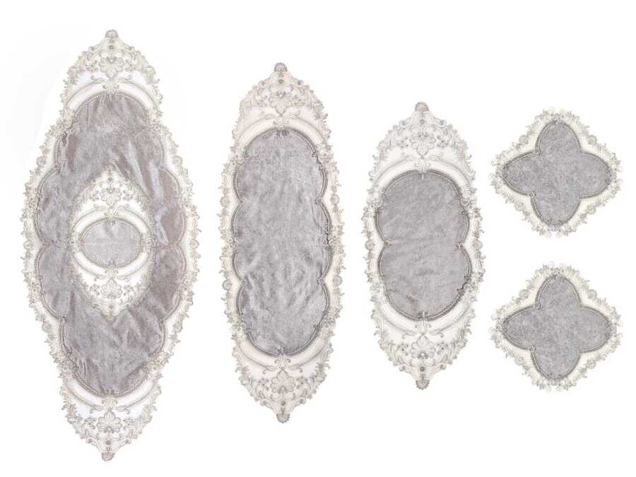 Dowry World - French Laced Orchid Velvet Living Room Set 5 Pieces Gray Dowry World - French Laced Orchid Velvet Living Room Set 5 Pieces Gray