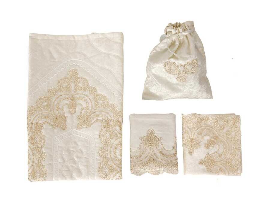 French Guipure Osmanlı Velvet Bundle Set Gold - Thumbnail