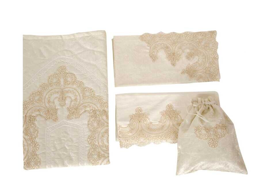 French Guipure Osmanlı Velvet Bundle Set Gold - Thumbnail