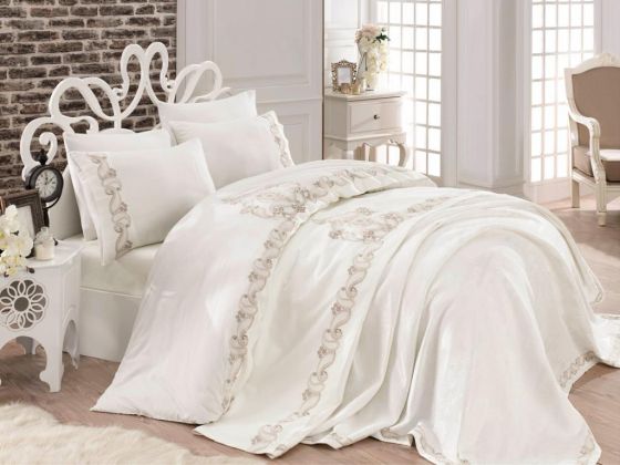 French Guipure Cotton Satin Zeren Bridal Set Cream