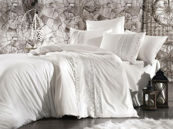 French Guipure Rodya Double 6 Piece Duvet Cover Set Cream