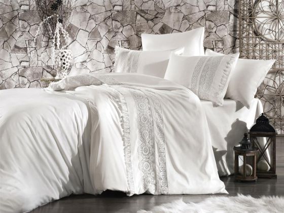 French Guipure Rodya Double 6 Piece Duvet Cover Set Cream