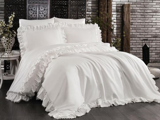 French Guipure Ronja Double 6 Piece Duvet Cover Set Cream