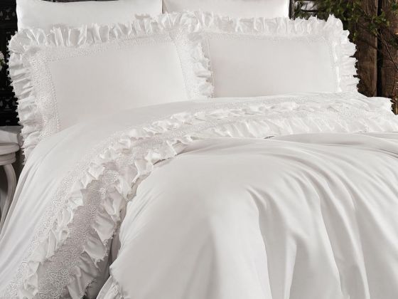 French Guipure Ronja Double 6 Piece Duvet Cover Set Cream