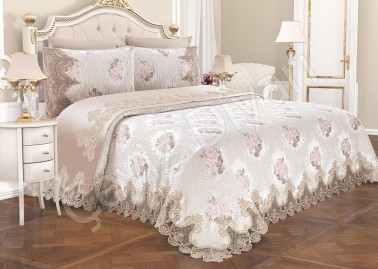 Çeyiz Diyarı - French Guipure Roseart Pique Set Beige Çeyiz Diyarı - French Guipure Roseart Pique Set Beige