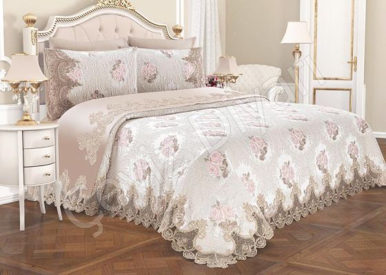 French Guipure Roseart Pique Set Beige