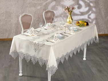 Çeyiz Diyarı - French Guipure Saltanat Table Cloth Set Ecru Silver 26 Pieces Çeyiz Diyarı - French Guipure Saltanat Table Cloth Set Ecru Silver 26 Pieces