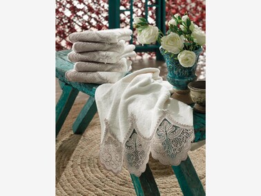 French Laced Sude Dowry Bamboo Towel Cream - Thumbnail