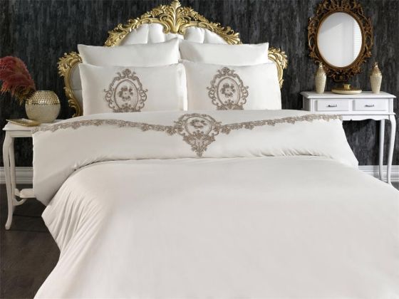 French Guipure Suzi Double Duvet Cover Set Cream