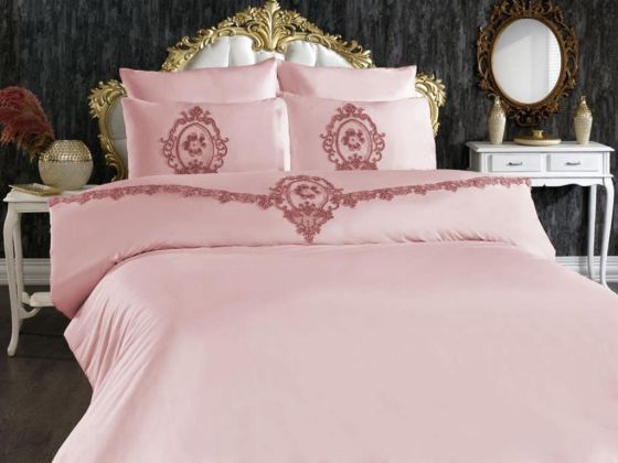 French Guipure Suzi Double Duvet Cover Set Powder