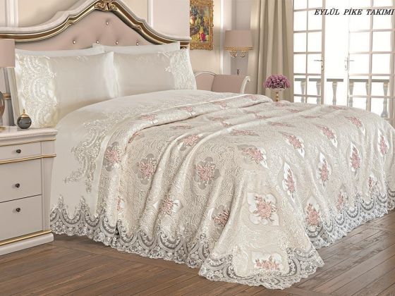 French Guipure Single Eylul Pique Set - Cream