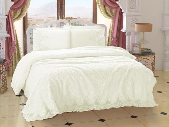 French Guipure Venedik Blanket Set Cream