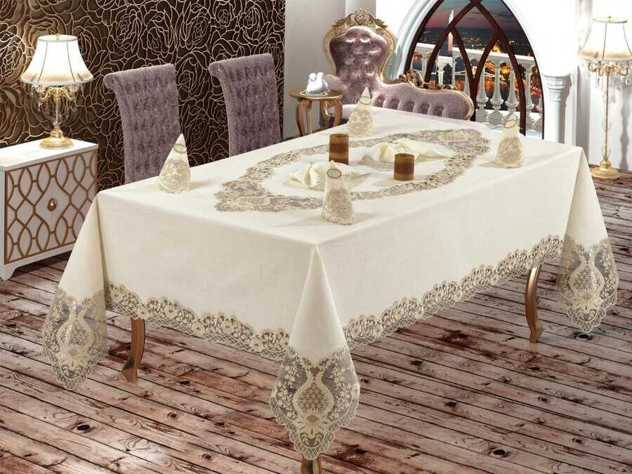 French Guipure Venus Lace Dinner Set - 25 Pieces - Thumbnail