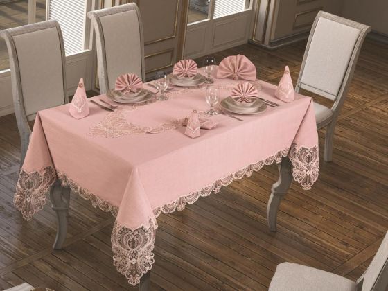 French Guipure Jasmine Velvet Single Table Cloth Powder