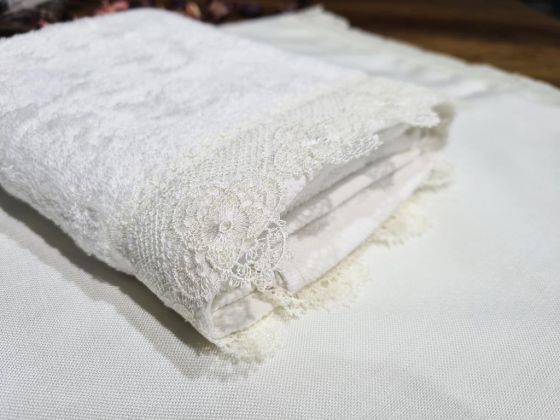 French Guipure Isıltı Towel Bundle Set 2 pcs Cream