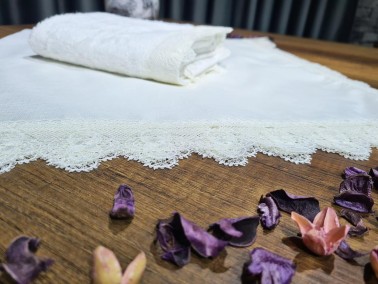French Guipure Isıltı Towel Bundle Set 2 pcs Cream - Thumbnail