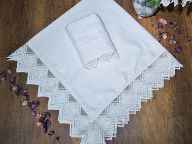 French Guipure Lace Towel Bundle Set 2 pcs Cream - Thumbnail