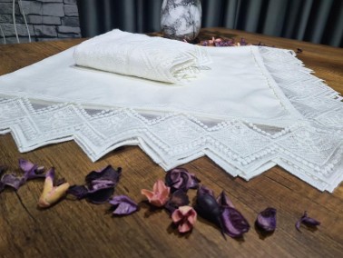 French Guipure Lace Towel Bundle Set 2 pcs Cream - Thumbnail